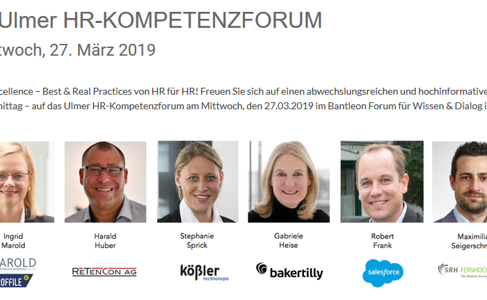 Huber, Robert Frank, Stefanie Sprick, Maximilian Seigerschmidt, Gabriele Heise, Speaker des HR-Kompetenzforums im März 2019